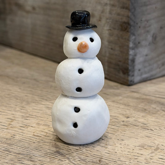 Håndformet snemand i porcelæn, 7 cm