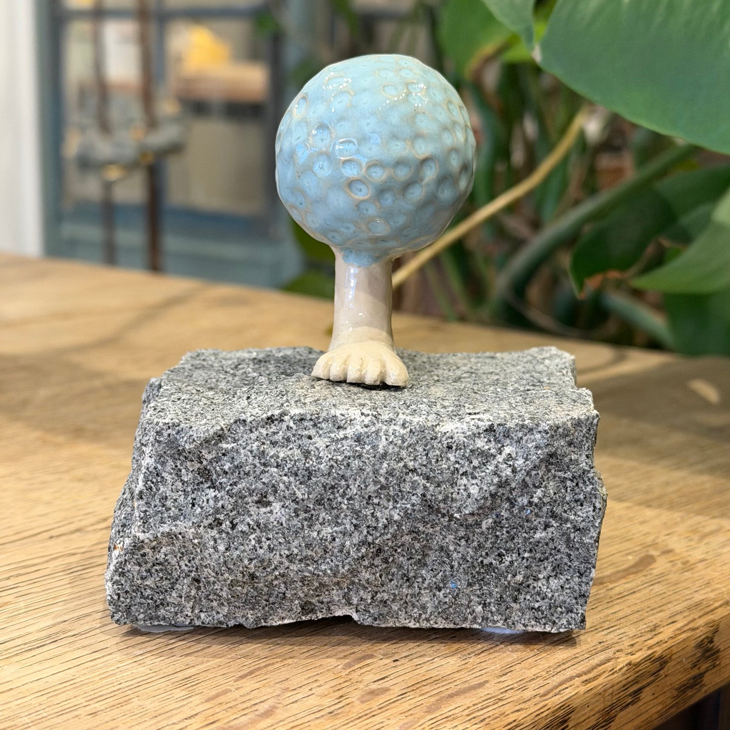 Unika skulptur, golfhovede, lys blå