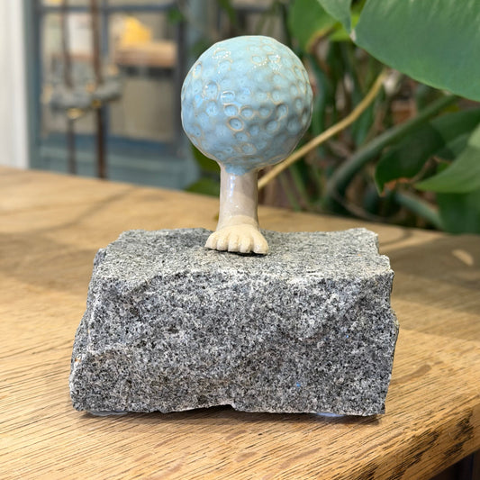 Unika skulptur, golfhovede, lys blå