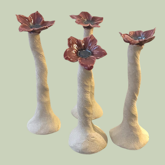 Blomst, stentøj, mørk rød